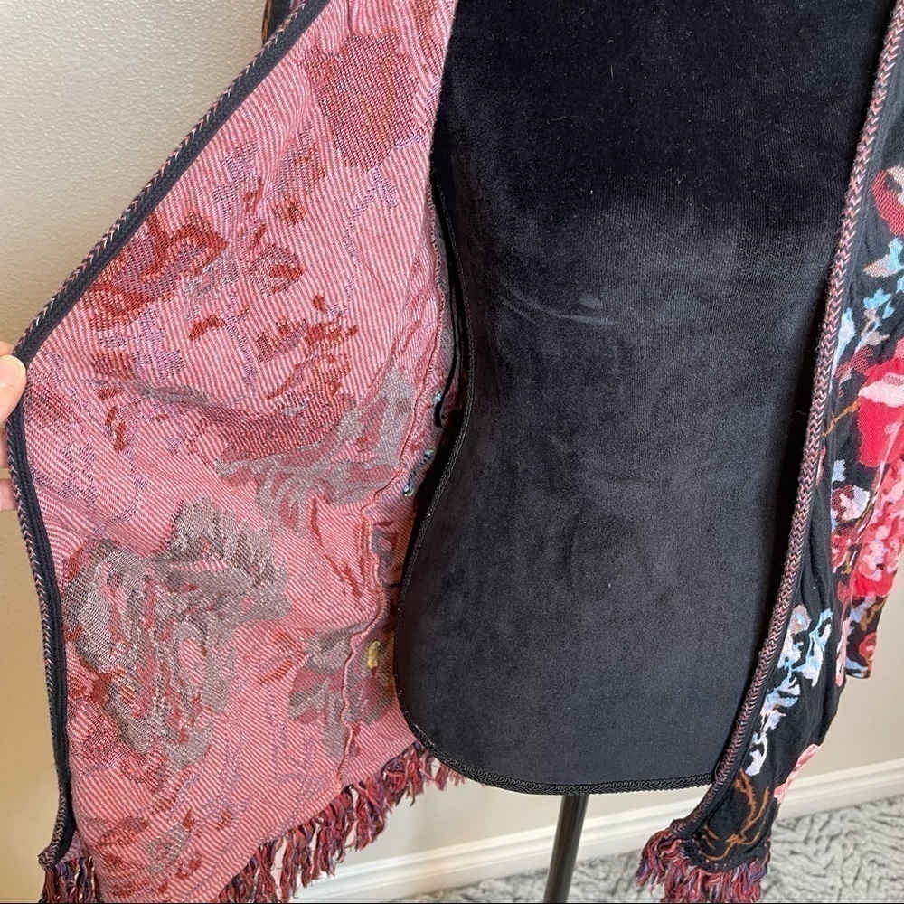 I.N.C Floral Embroidered Fringe Open Front Cardigan Petite Small - Picture 7 of 8